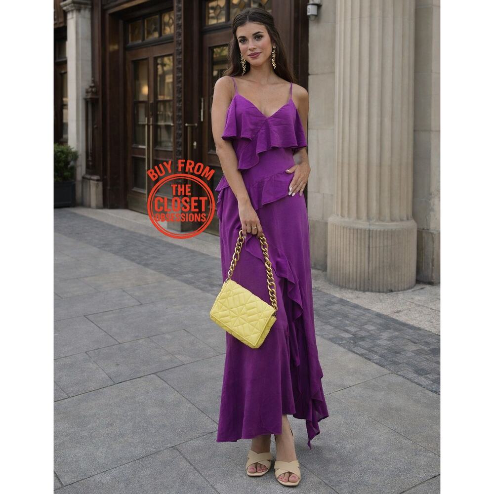 ZARA Purple Linen Blend Ruffle Midi Dress NWT Wedding Guest Resort - Picture 8 of 16